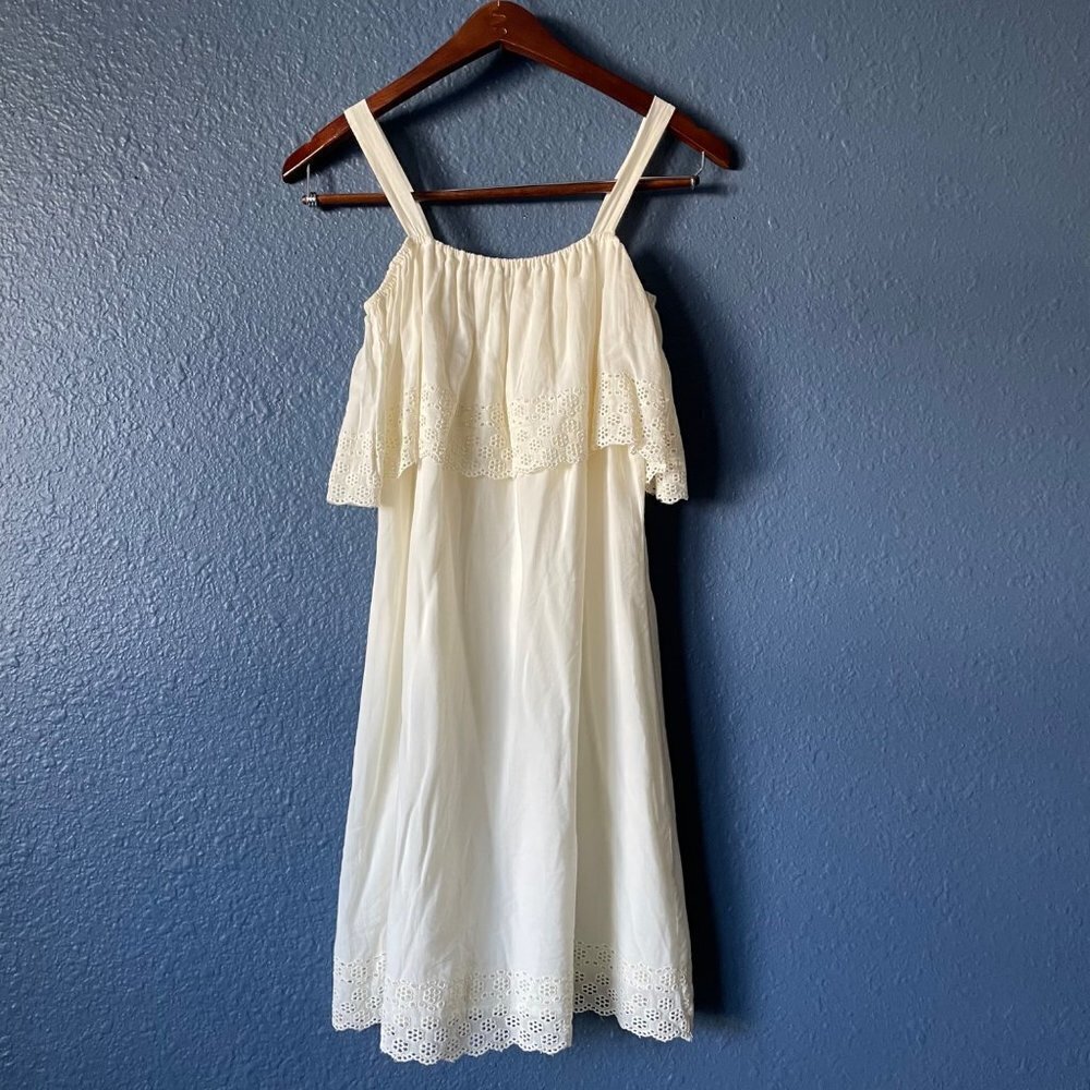 Sanctuary White Eyelet Trim Cold Shoulder Dress Women's Size Small Boho Peasant